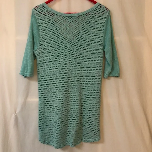 LUCKY BRAND Heathered Teal Top | Crochet Back | S - Picture 5 of 8